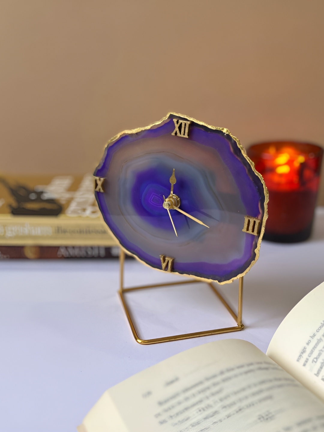 

HOMEARTE Purple & Gold-Toned Vintage Table Clock