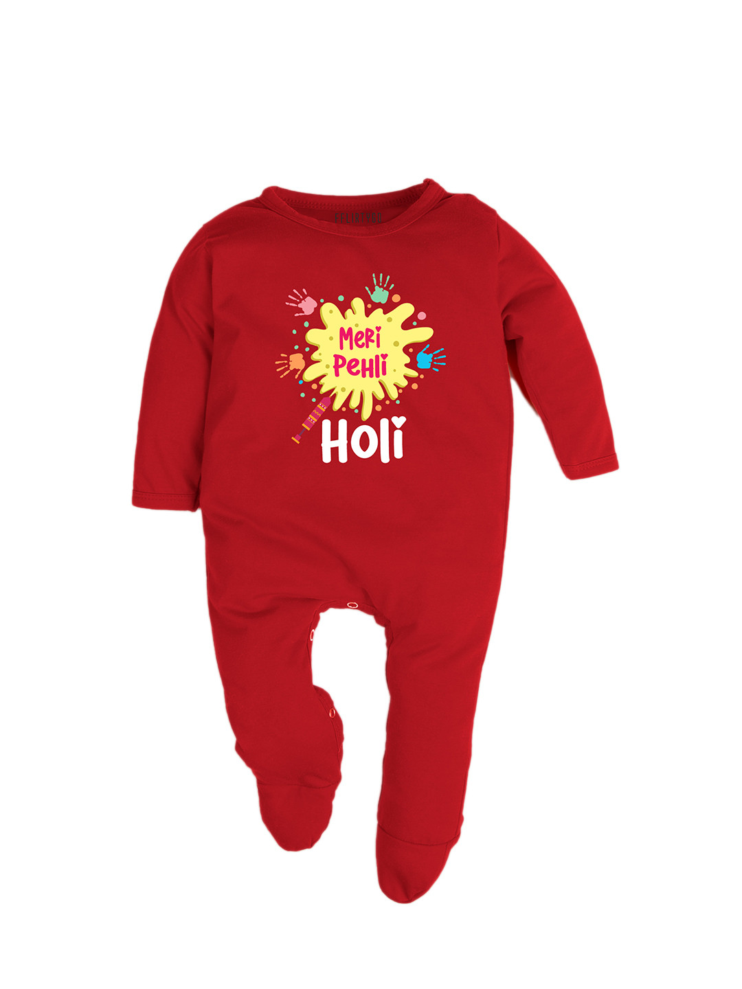 

FFLIRTYGO Infants Holi Printed Cotton Sleepsuit, Red