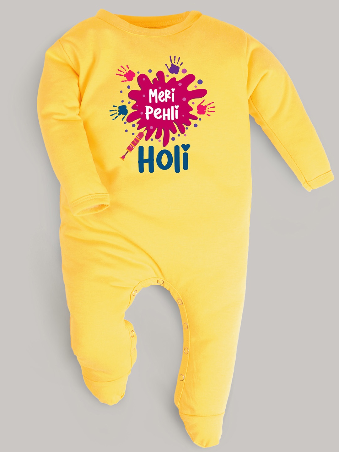 

FFLIRTYGO Infants Holi Printed Cotton Sleepsuit, Yellow