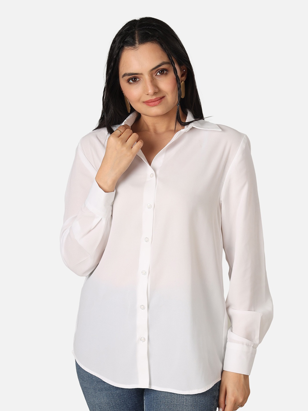 

NEOFAA Spread Collar Custom Casual Shirt, White