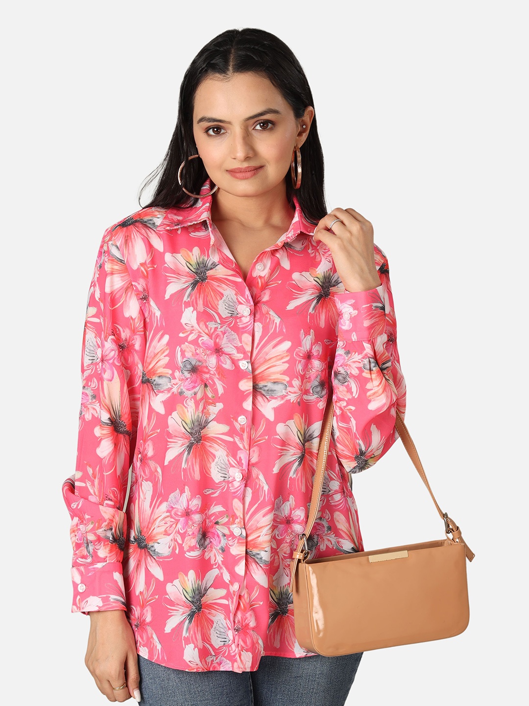 

NEOFAA Custom Floral Printed Casual Shirt, Pink