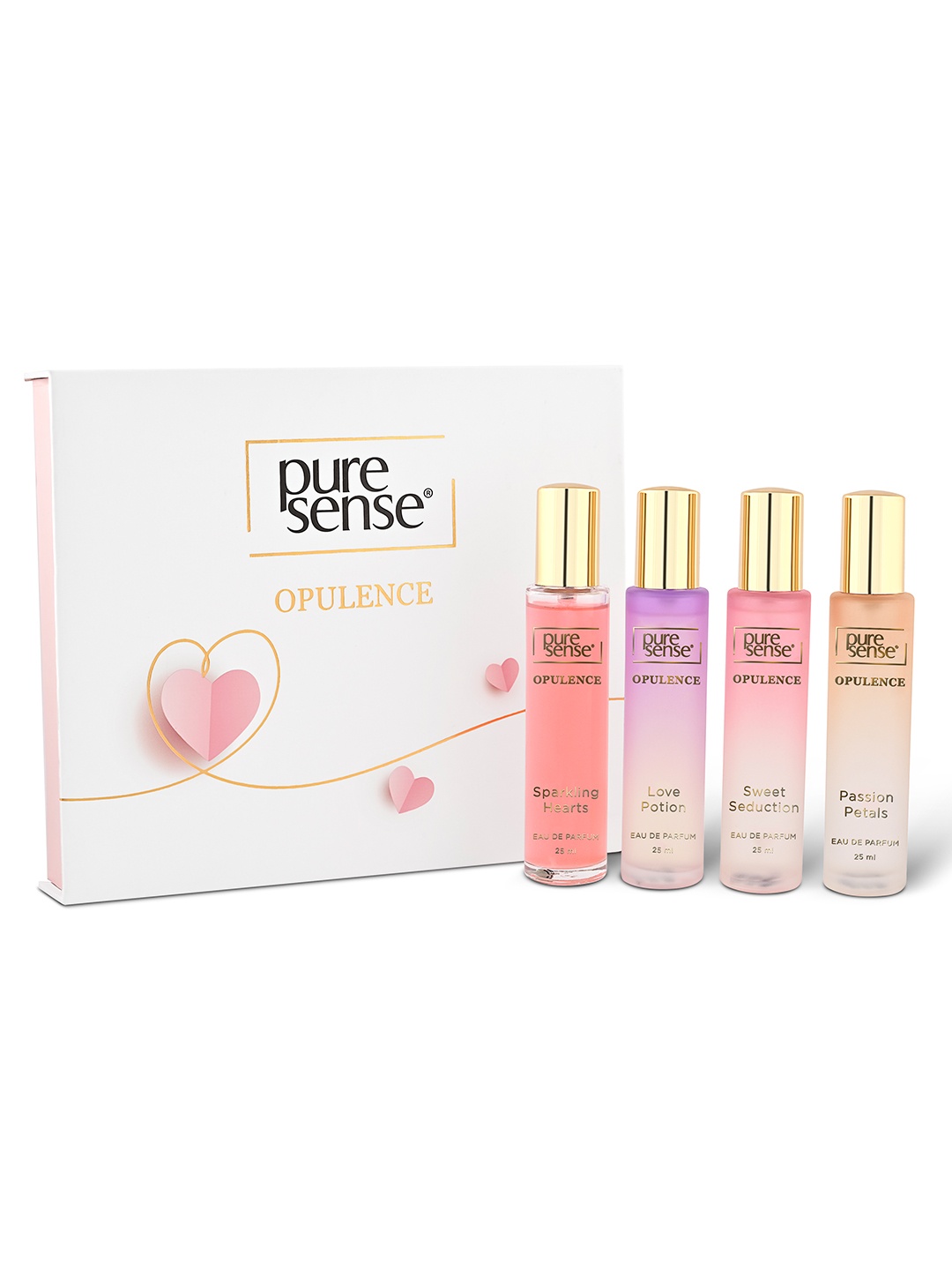 

Pure Sense Opulence Valentine Gift Set - Love x Sweet x Passion x Sparkling - 25 ml Each, White