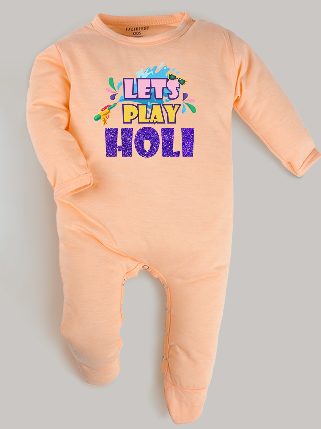 

FFLIRTYGO Infants Holi Printed Pure Cotton Sleepsuit, Peach