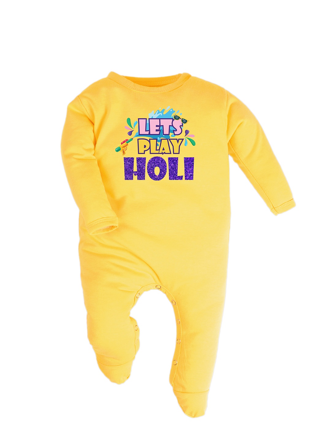 

FFLIRTYGO Infants Holi Printed Cotton Sleepsuit, Yellow