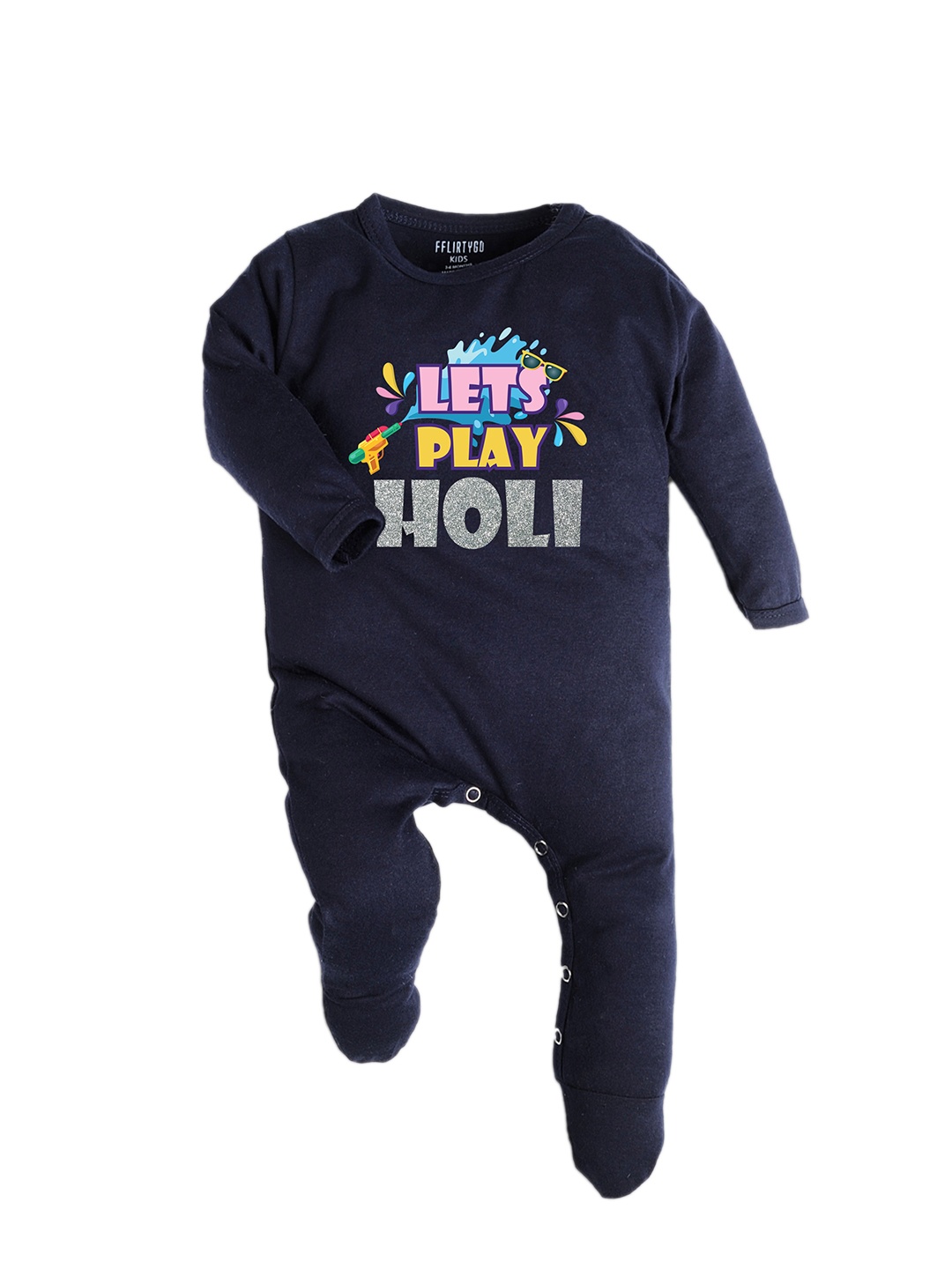

FFLIRTYGO Infants Holi Printed Cotton Sleepsuit, Navy blue