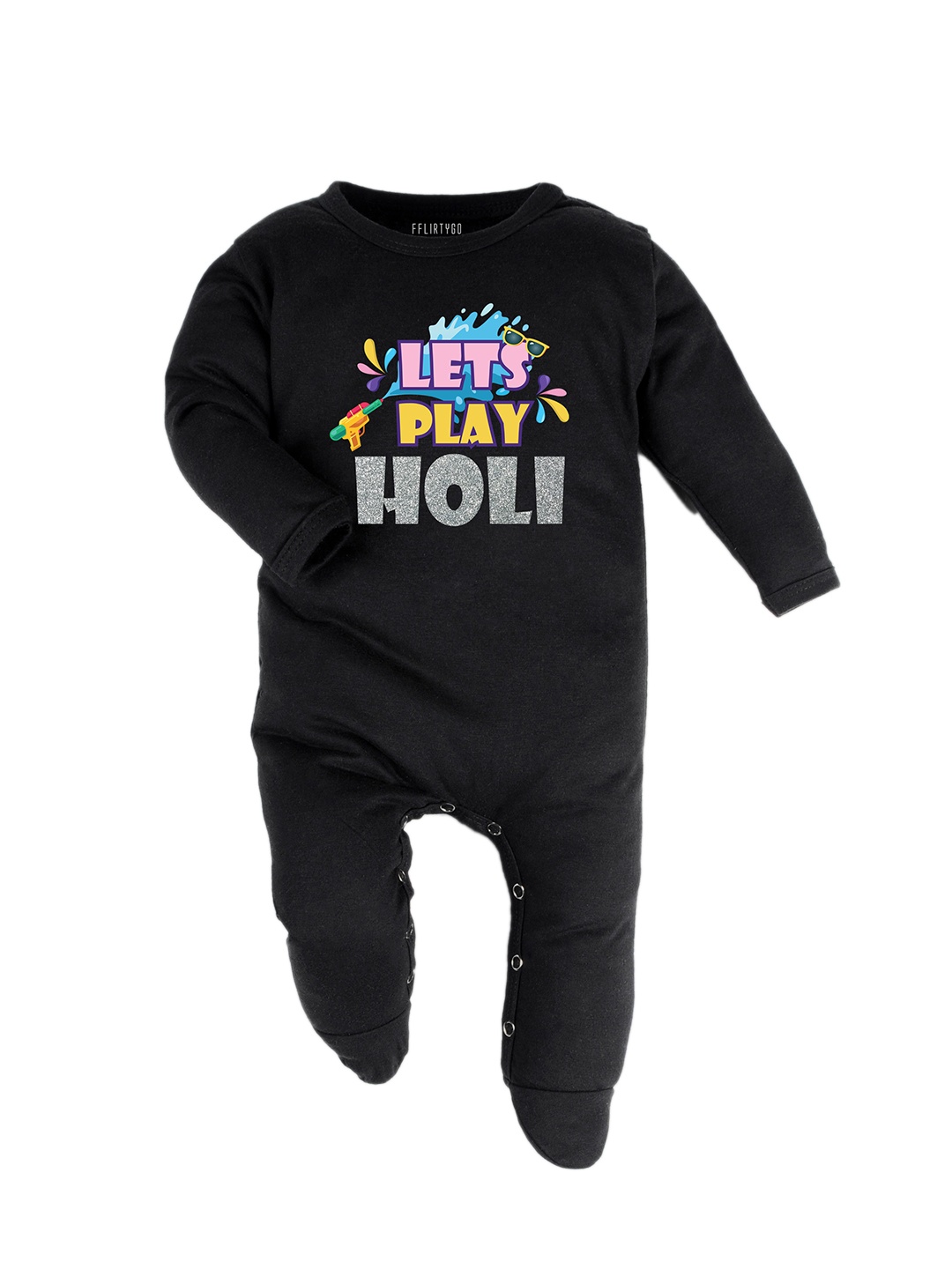 

FFLIRTYGO Infants Holi Printed Cotton Sleepsuit, Black