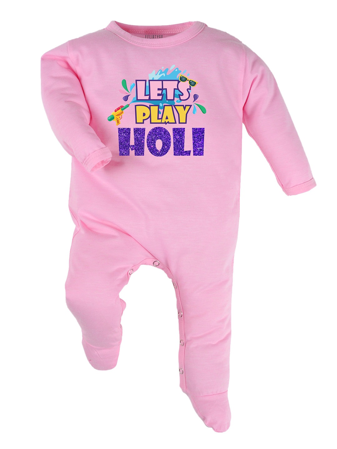 

FFLIRTYGO Infants Holi Printed Cotton Sleepsuit, Pink