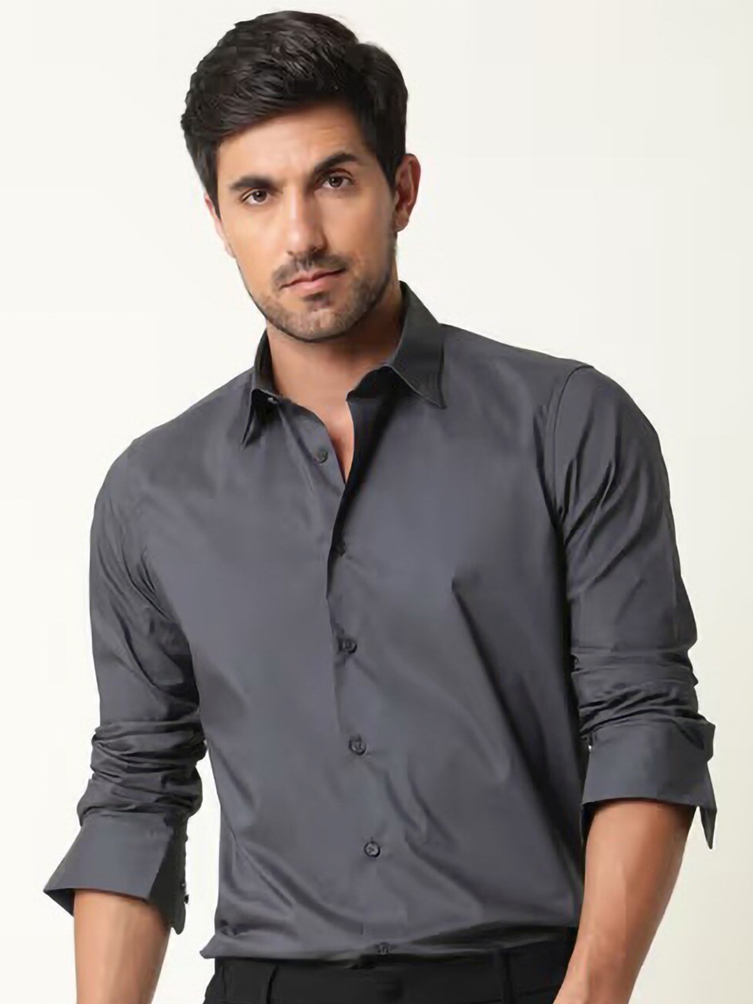 

MISCHIEF MONKEY Spread Collar Classic Pure Cotton Casual Shirt, Grey