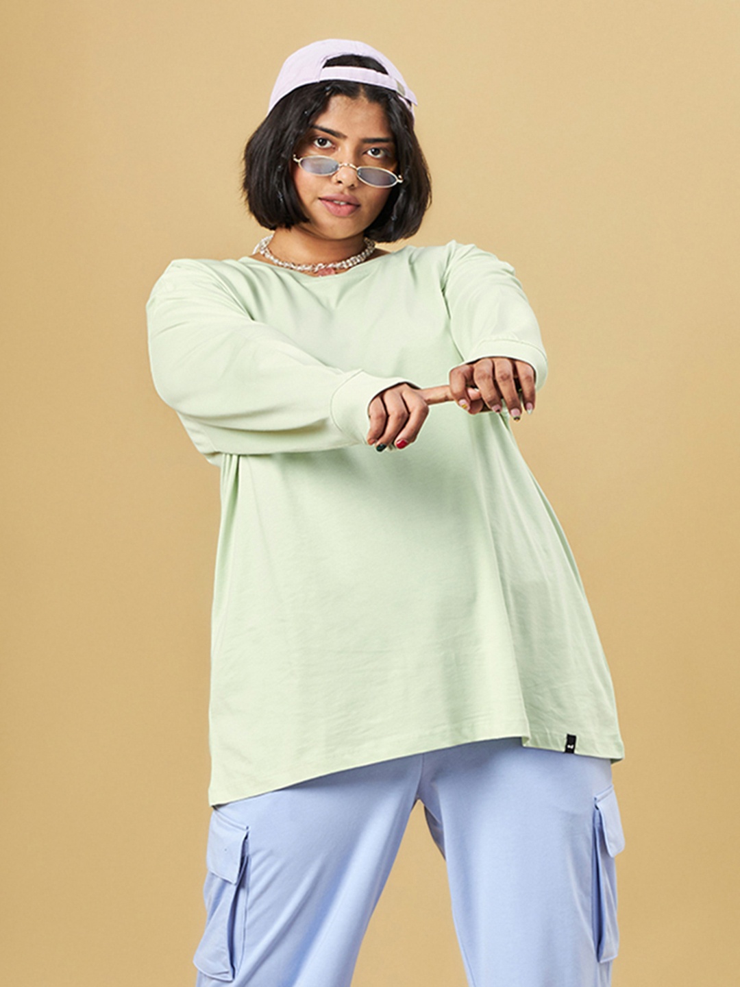 

Bewakoof Plus Size Oversized Cotton T-shirt, Green
