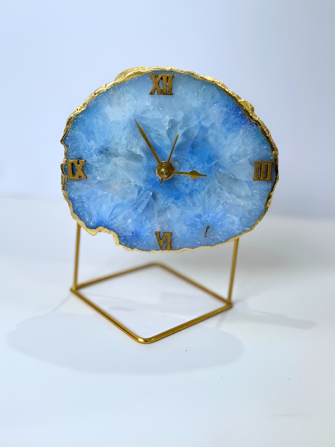 

HOMEARTE Blue & Gold Toned Abstract Shaped Crystal Vintage Analogue Table Clock