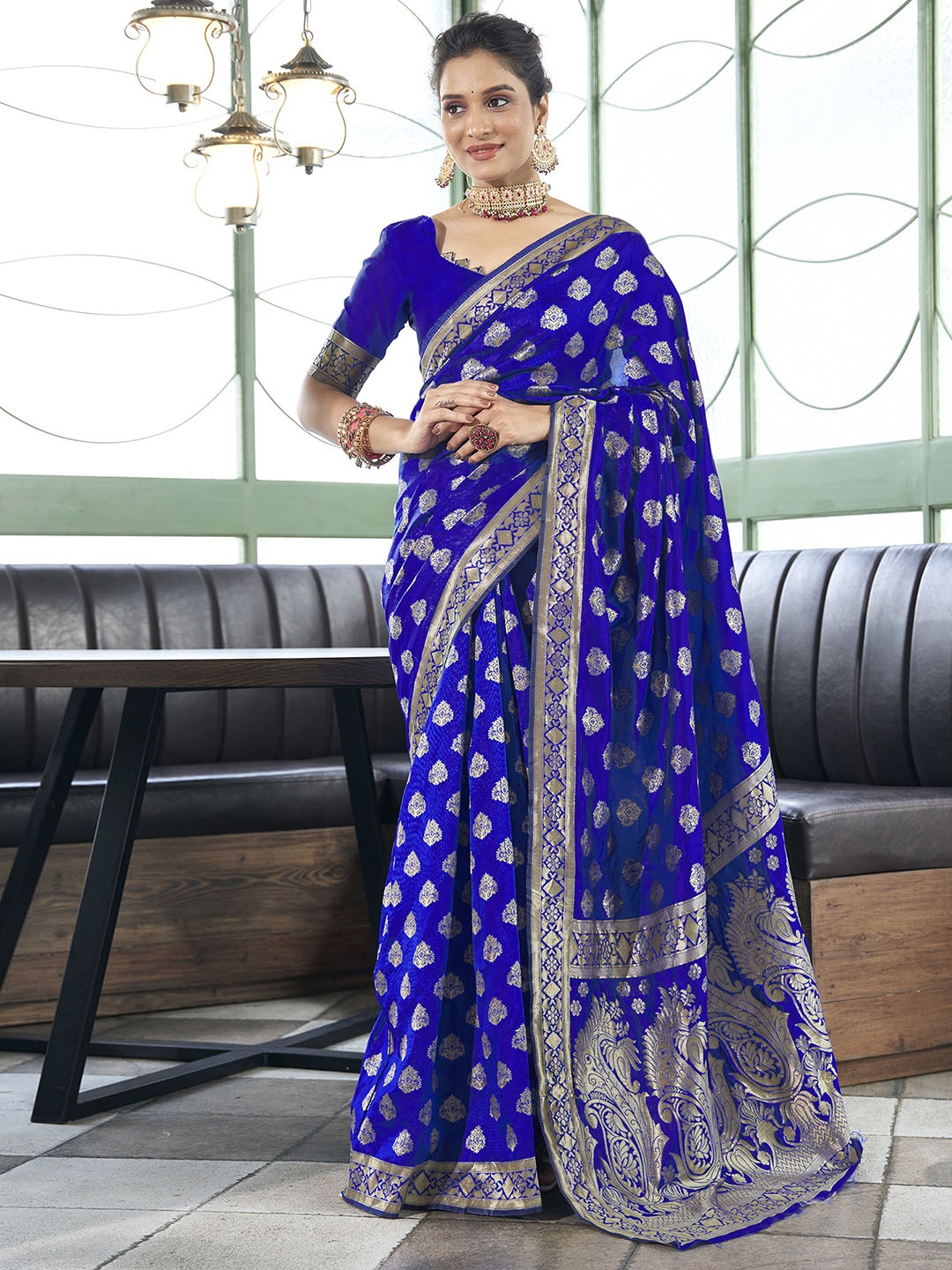 

KALINI Ethnic Woven Design Zari Banarasi Saree, Blue