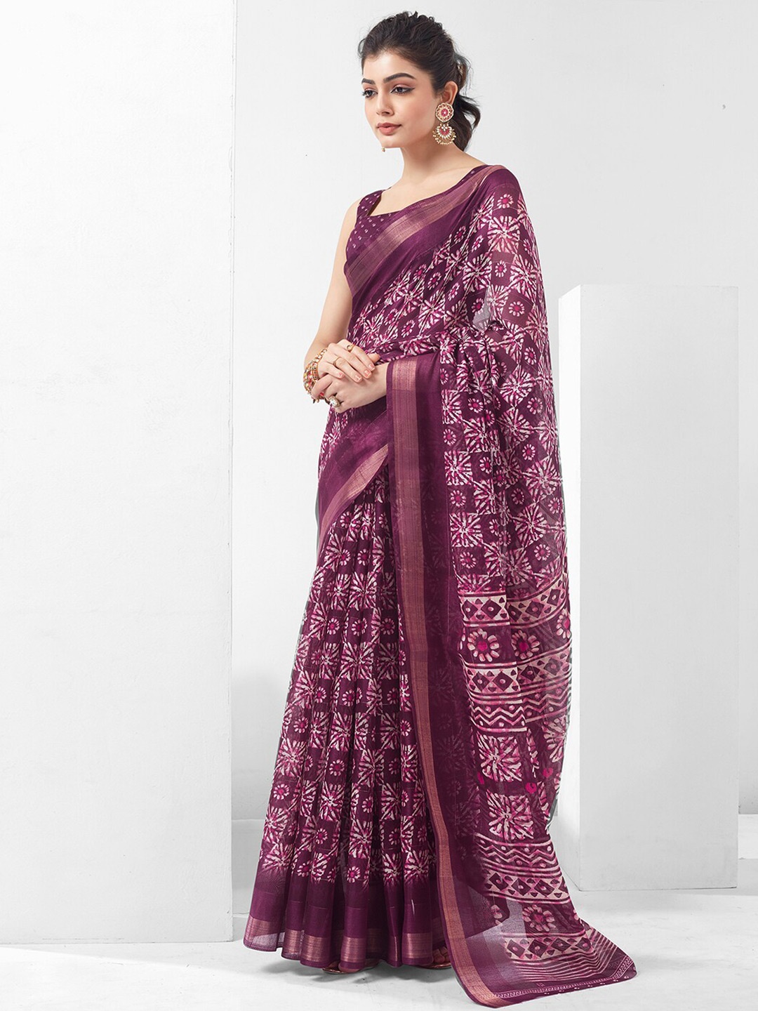 

KALINI Batik Zari Sungudi Saree, Purple