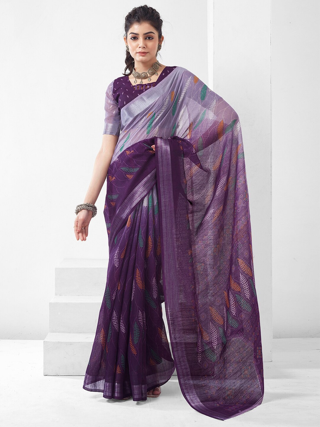 

KALINI Ombre Zari Border Garad Saree, Purple