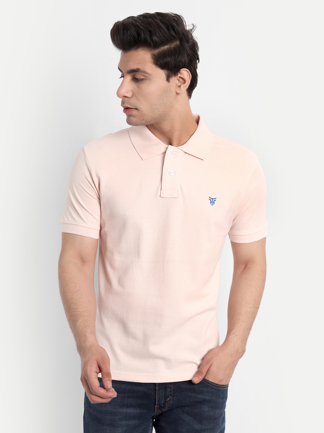 

TOMHIDDLE Polo Collar Short Sleeves Bio Washed Pure Cotton T-shirt, Pink