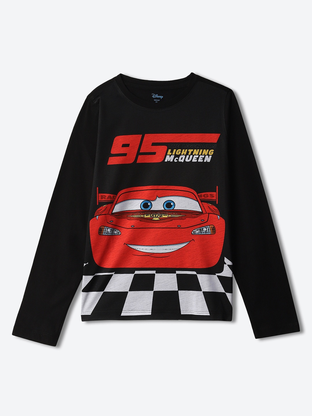 

YK Disney Boys Cars Printed Round Neck Long Sleeves Regular T-shirt, Black