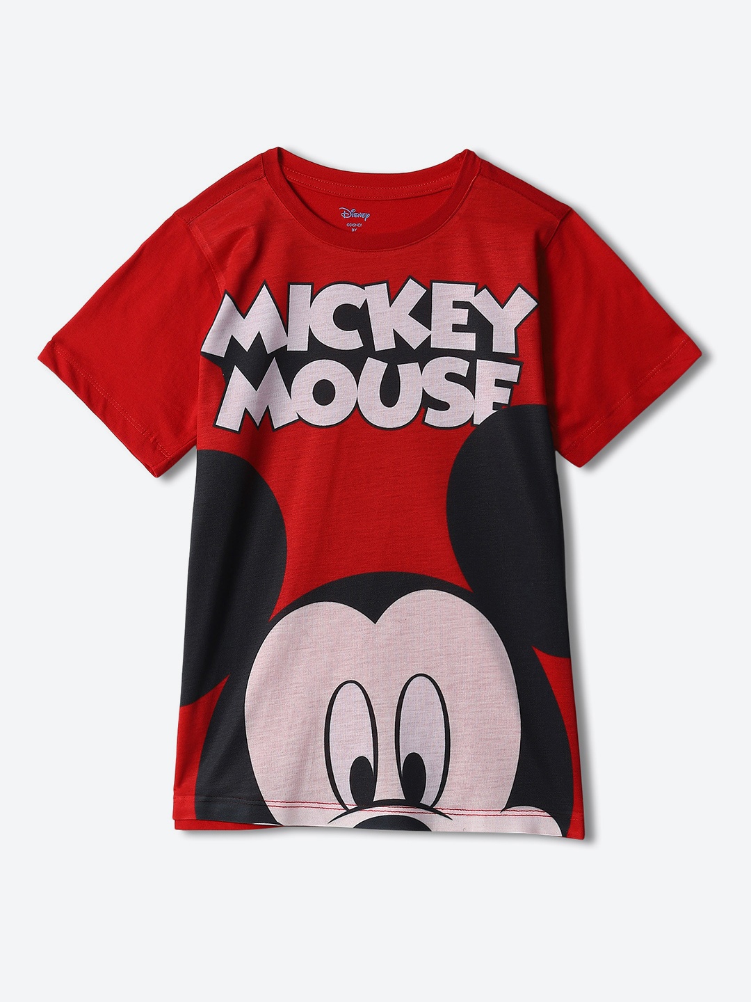YK Disney Boys Mickey Mouse Printed Round Neck T-shirt, Red