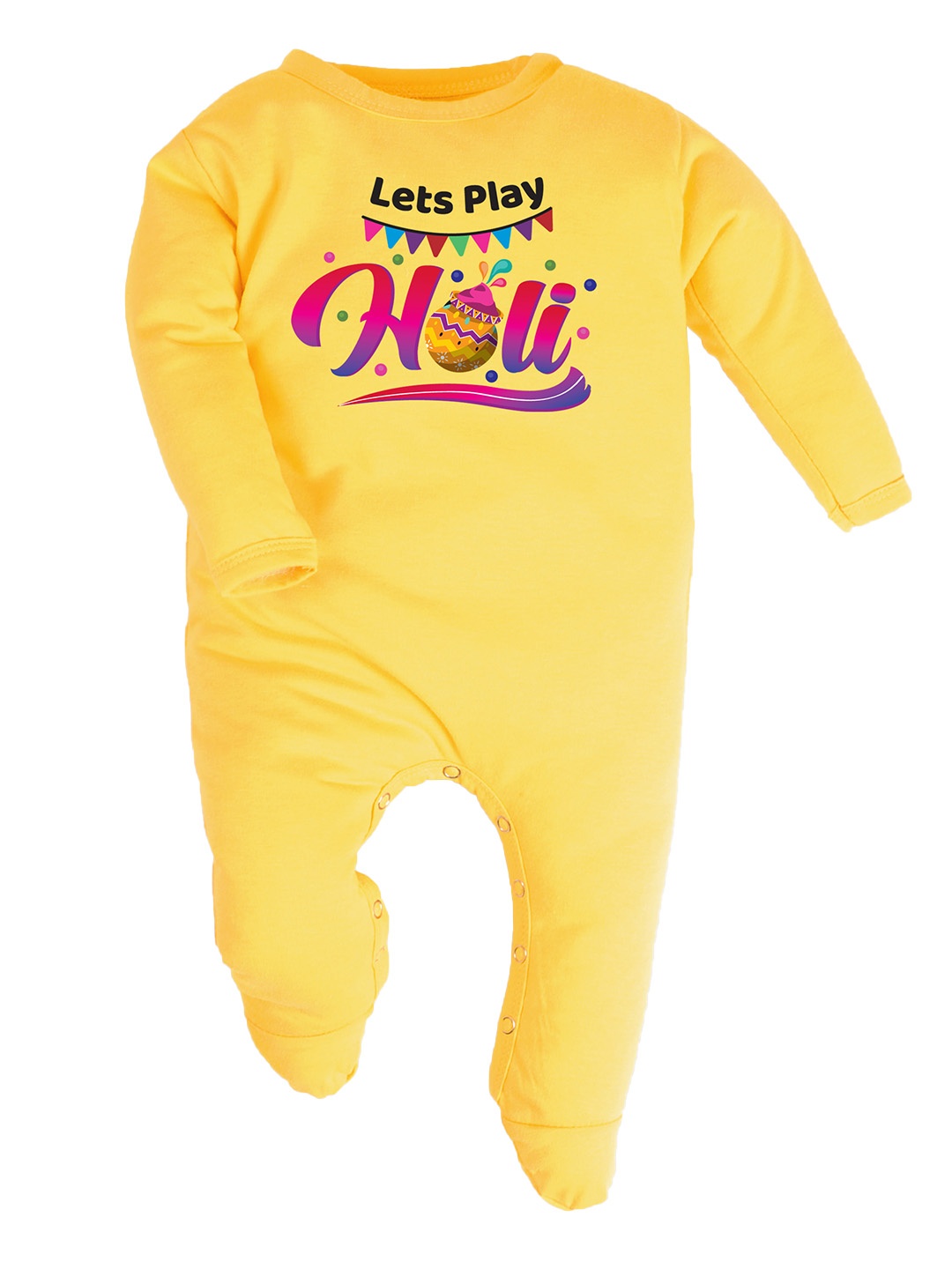 

FFLIRTYGO Infant Holi Special Printed Pure Cotton Sleepsuit, Yellow