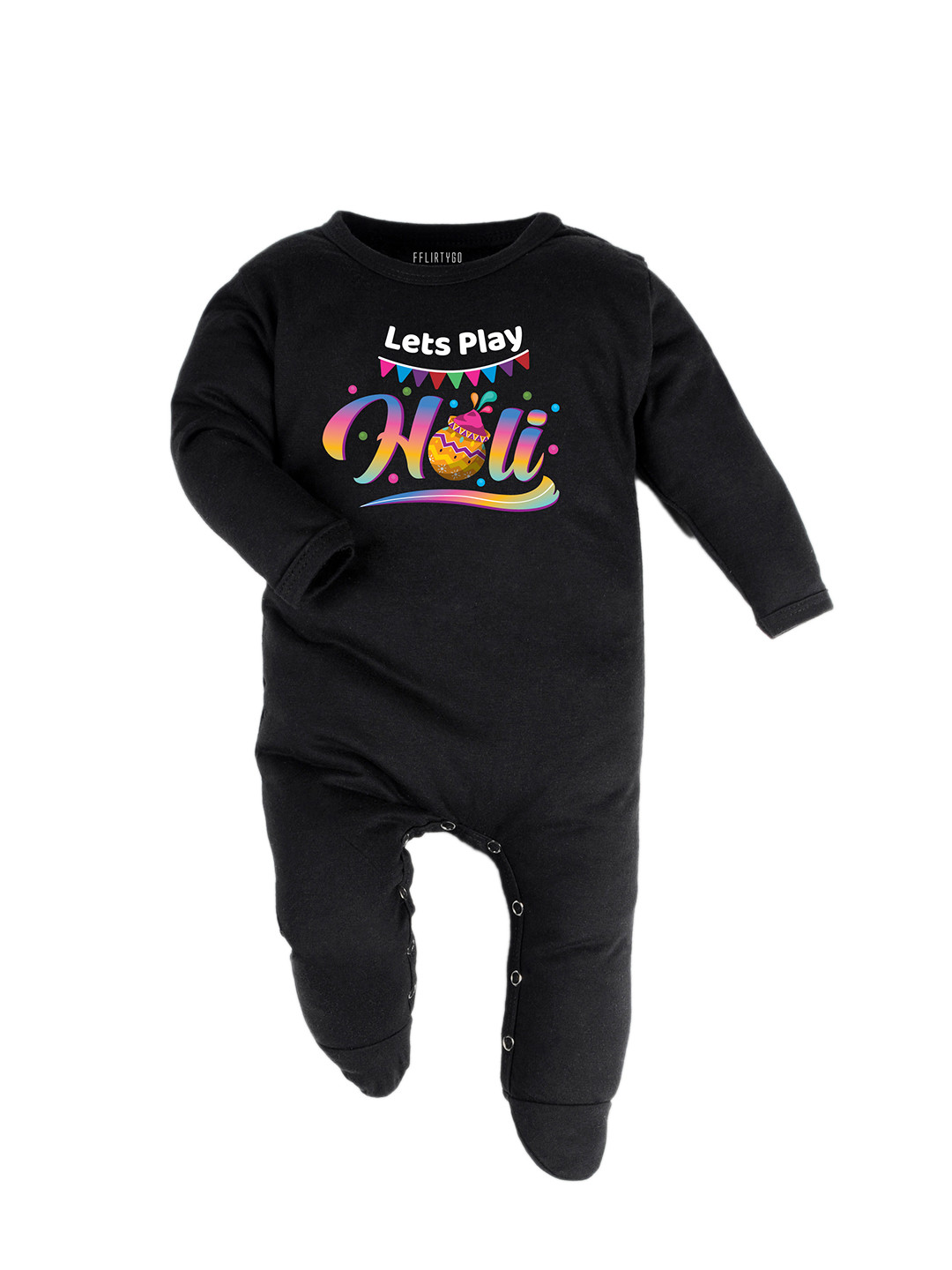 

FFLIRTYGO Infant Holi Special Printed Cotton Sleepsuit, Black