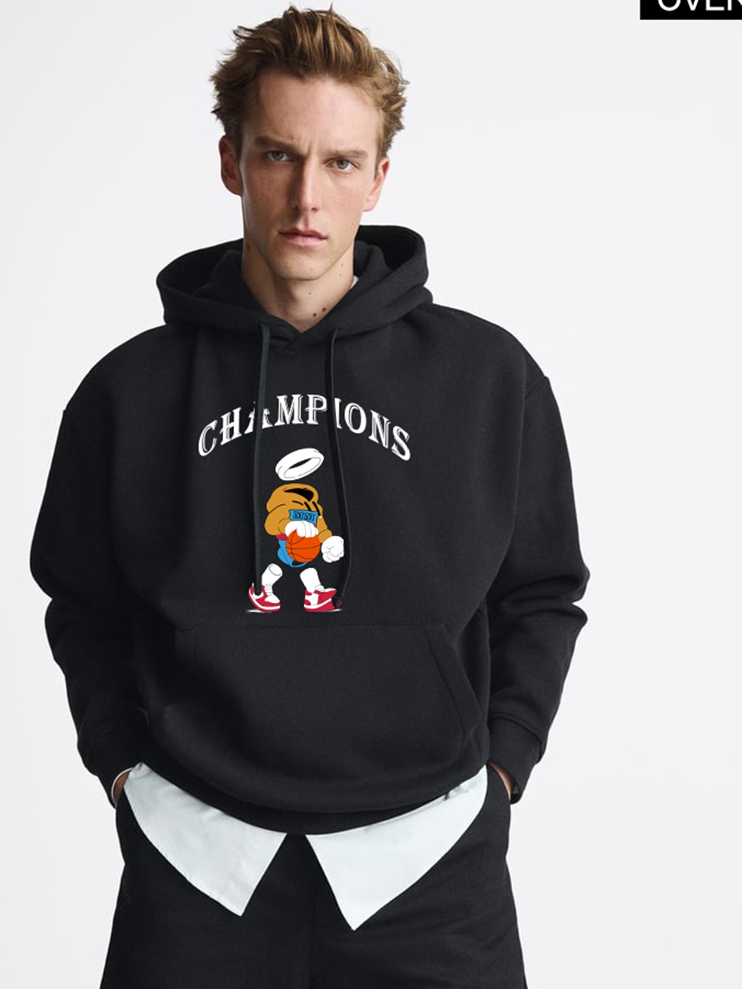 

MISCHIEF MONKEY Graphic Printed Hooded Fleece Oversized Pullover Sweatshirt, Black