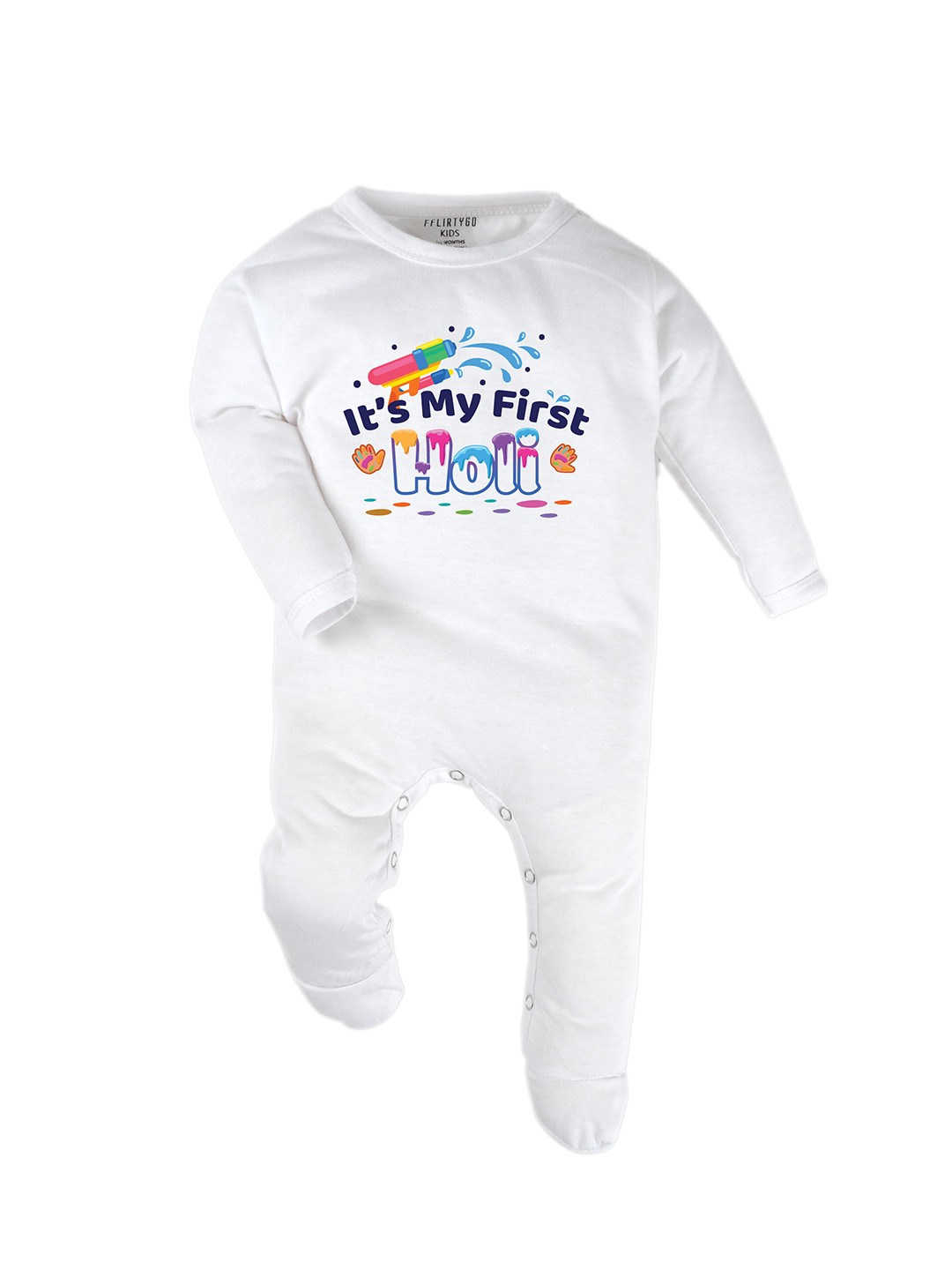 

FFLIRTYGO Infants Holi Special Printed Cotton Sleepsuit, White