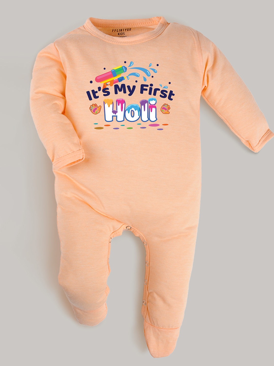 

FFLIRTYGO Infants Typography Printed Pure Cotton Sleepsuit, Peach