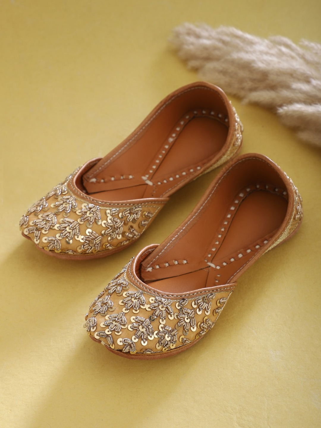 

Fabindia Girls Embellished Leather Mojaris, Gold