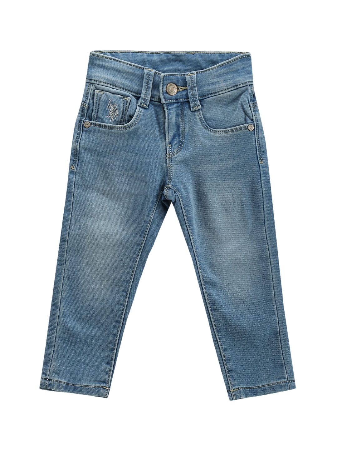 

U.S. Polo Assn. Kids Boys Classic Slim Fit Low Distress Light Fade Stretchable Jeans, Blue