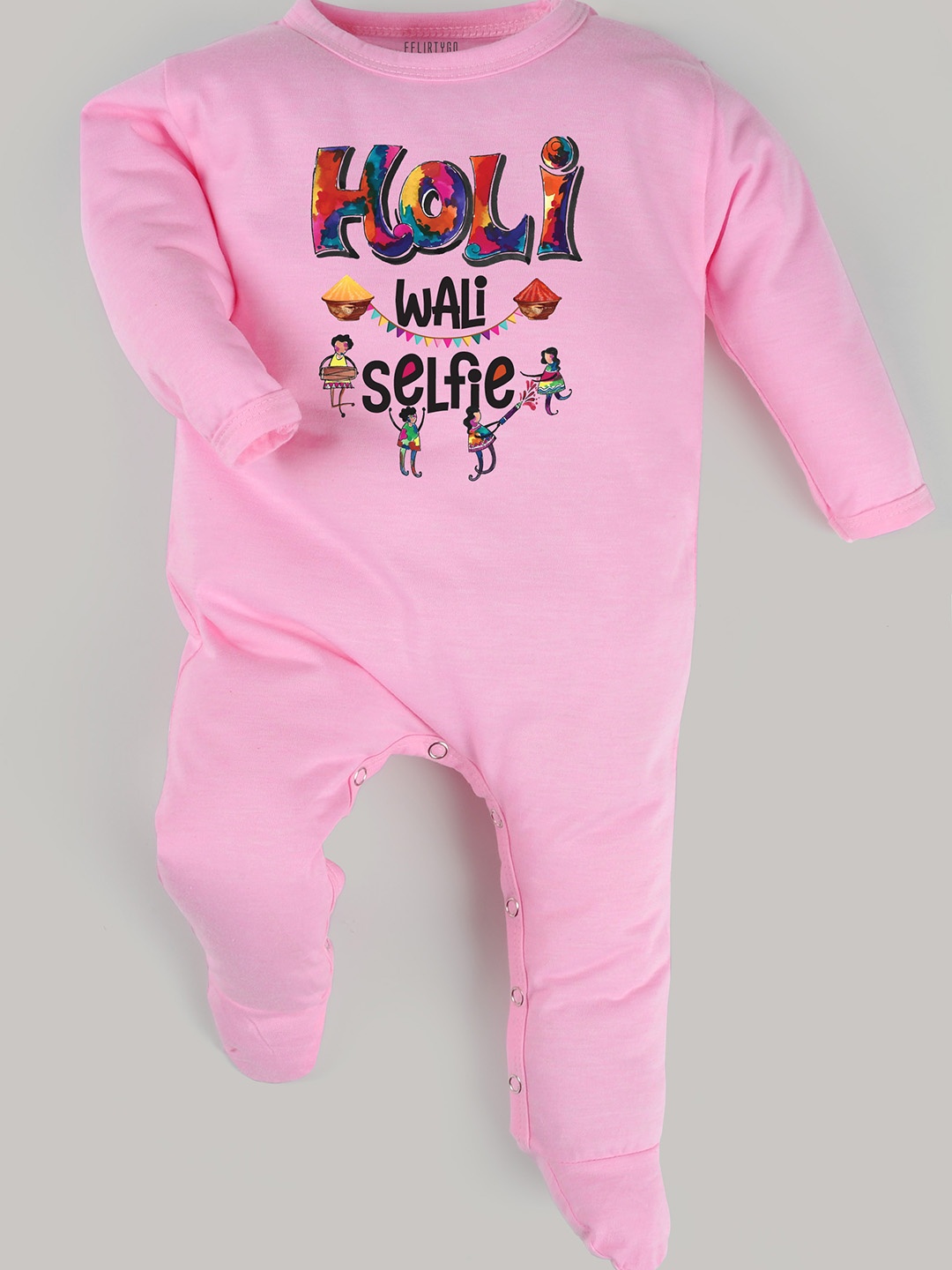 

FFLIRTYGO Infant Printed Holi Special Sleepsuit, Pink
