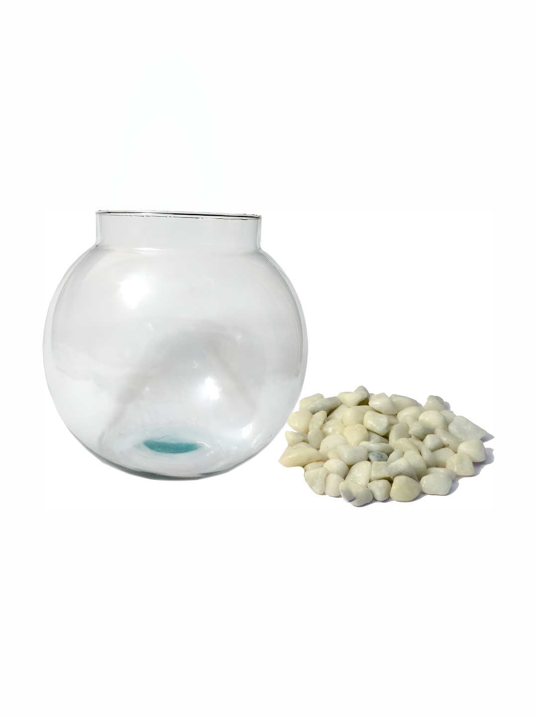 

Afast Transparent & White Round Glass Fish Pot Decorative Bowl With Stones