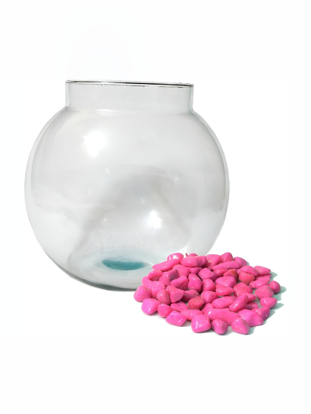 

Afast Transparent & Pink Round Glass Fish Pot Decorative Bowl With Stones