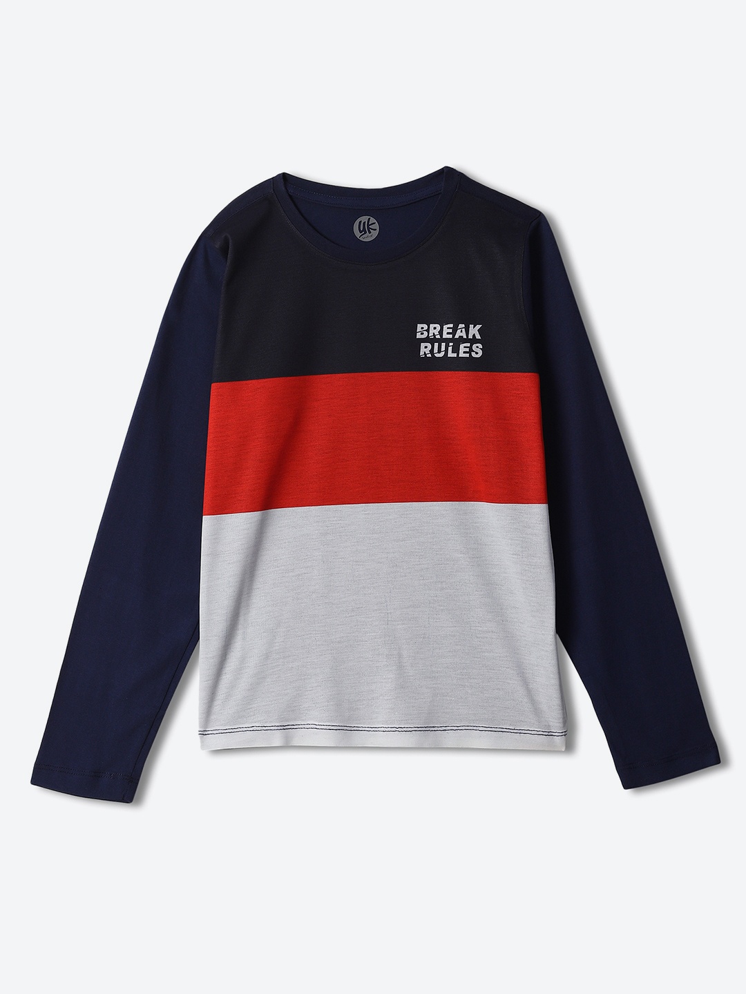 

YK Boys Colourblocked Round Neck Long Sleeves T-shirt, Navy blue