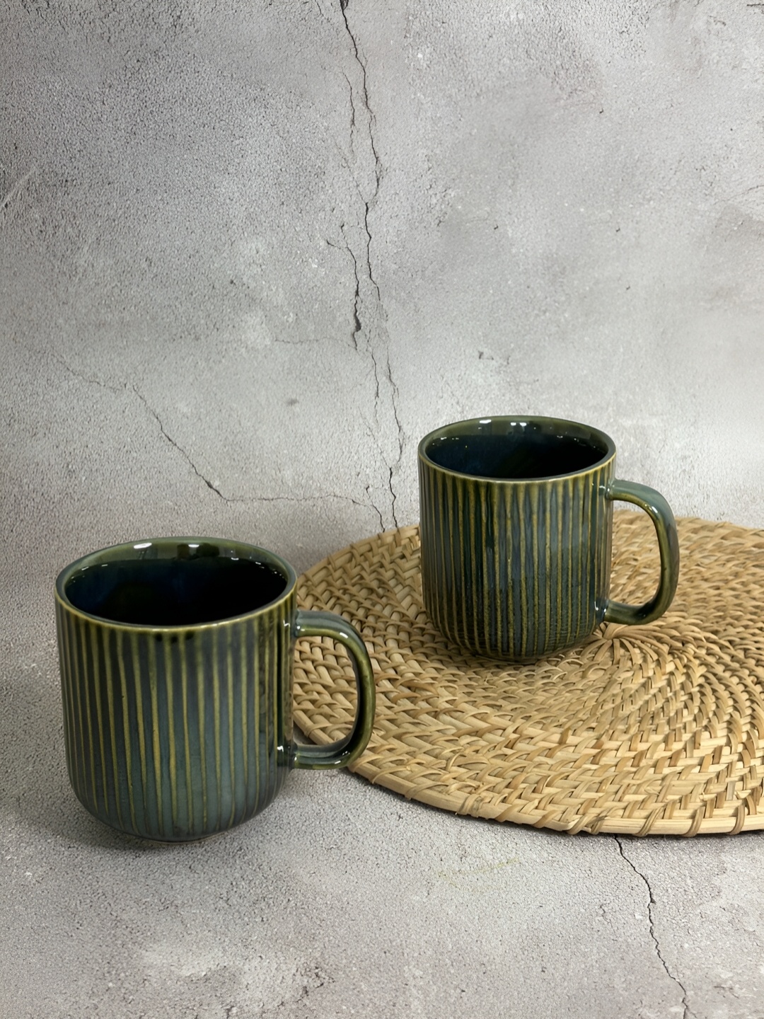 

House of Ceramics Olive Green 2 Pieces Ceramic Glossy Mugs 300 ml