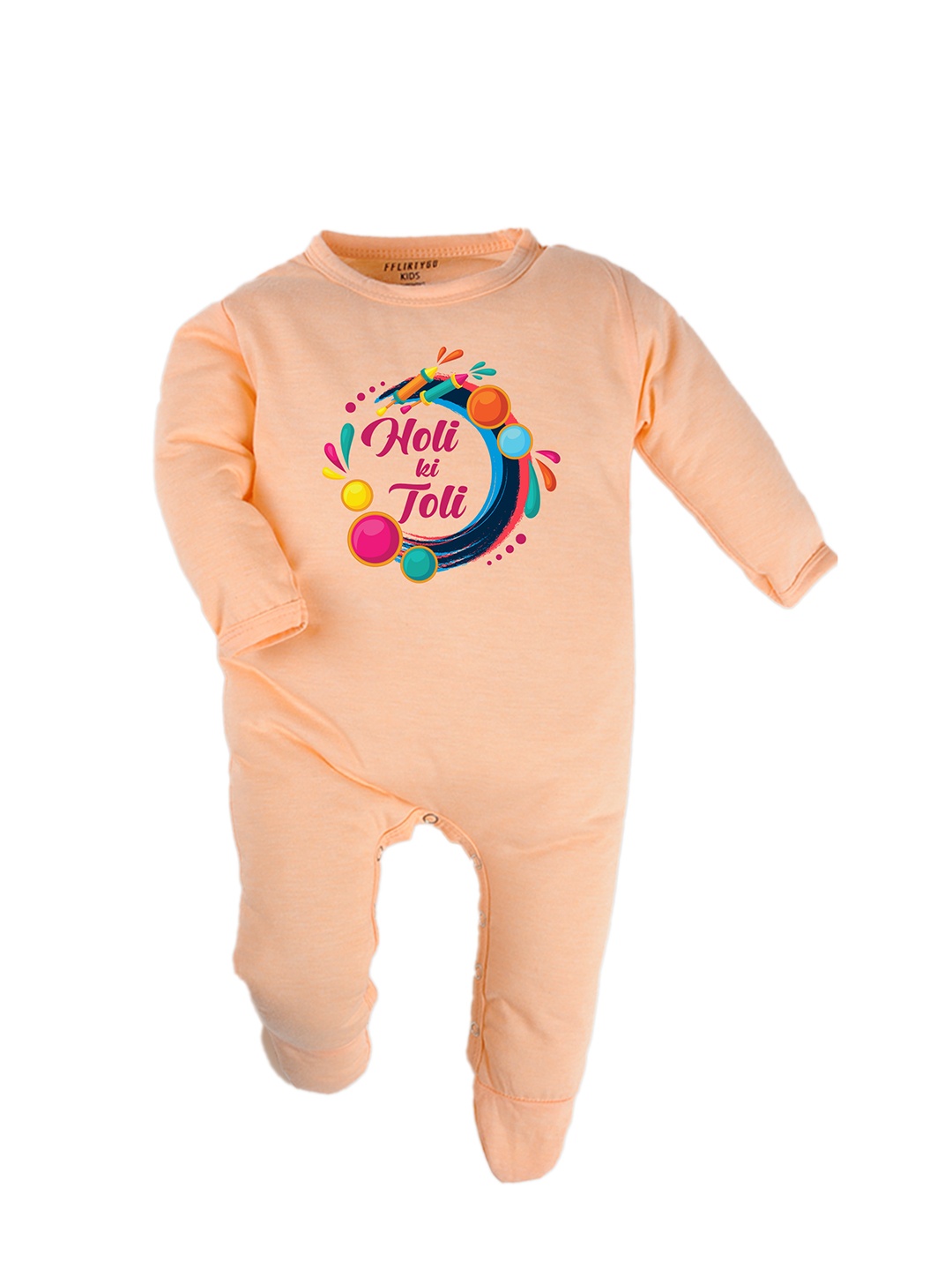

FflirtyGo Infants Holi Special Printed Cotton Sleepsuit, Peach