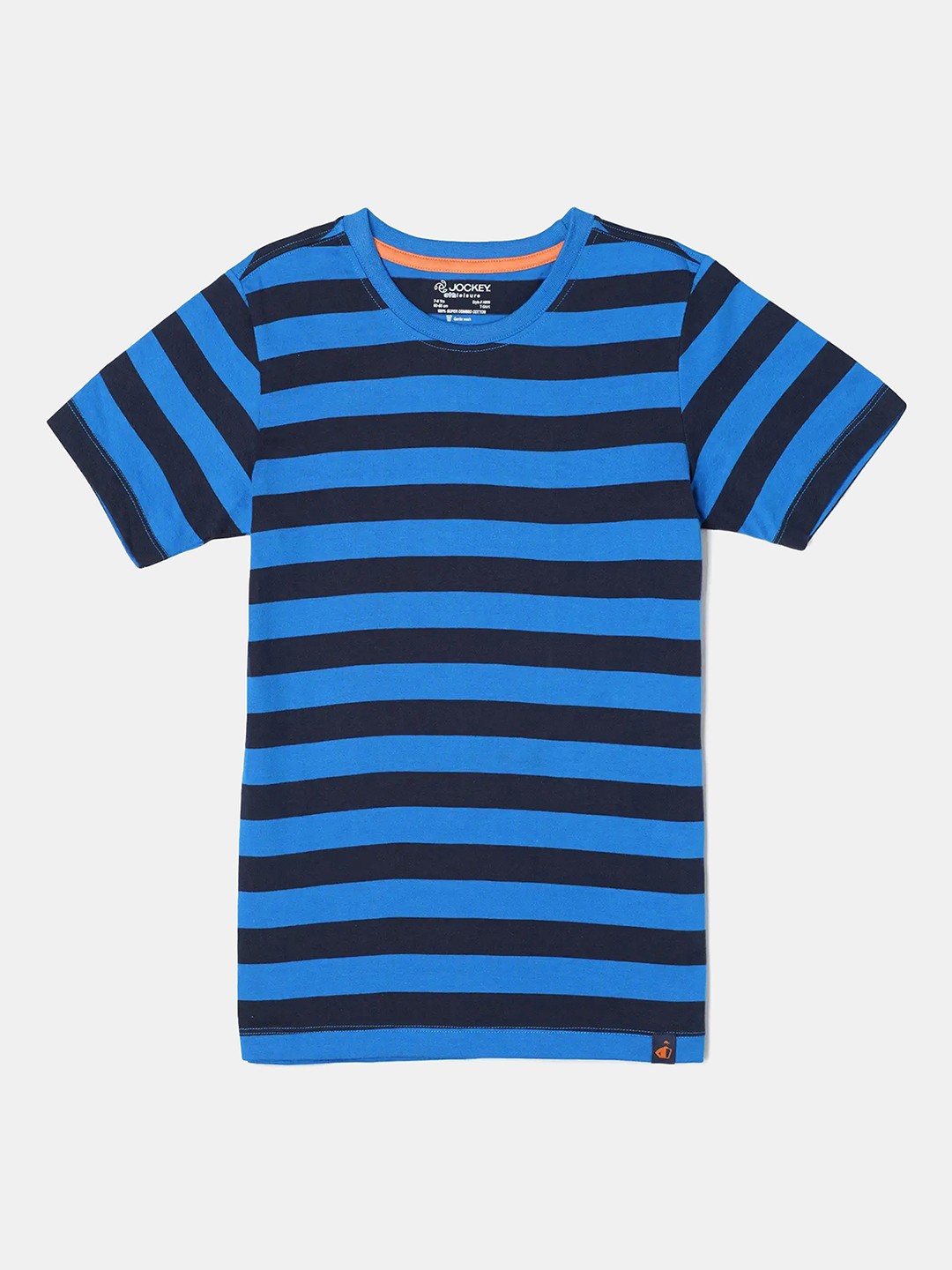 

Jockey Boys Super Combed Cotton Fabric Striped Round Neck Half Sleeve Tshirt - AB09, Blue
