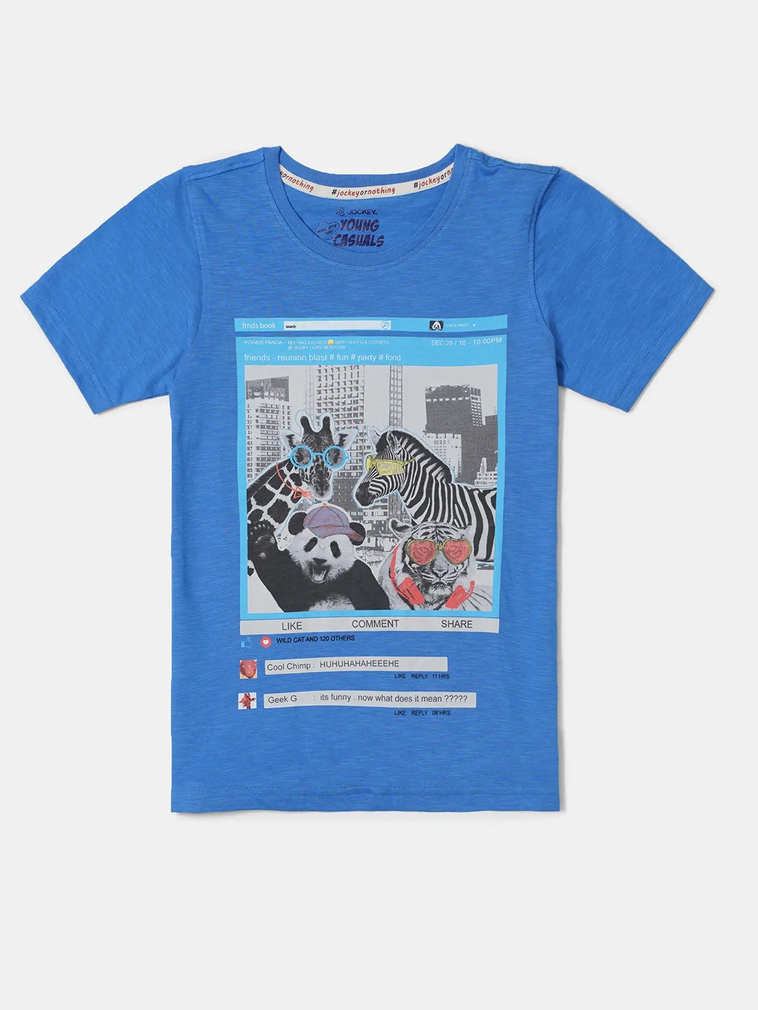 

Jockey Boys Super Combed Cotton Round Neck Printed Half Sleeve Tshirt-CB02, Blue