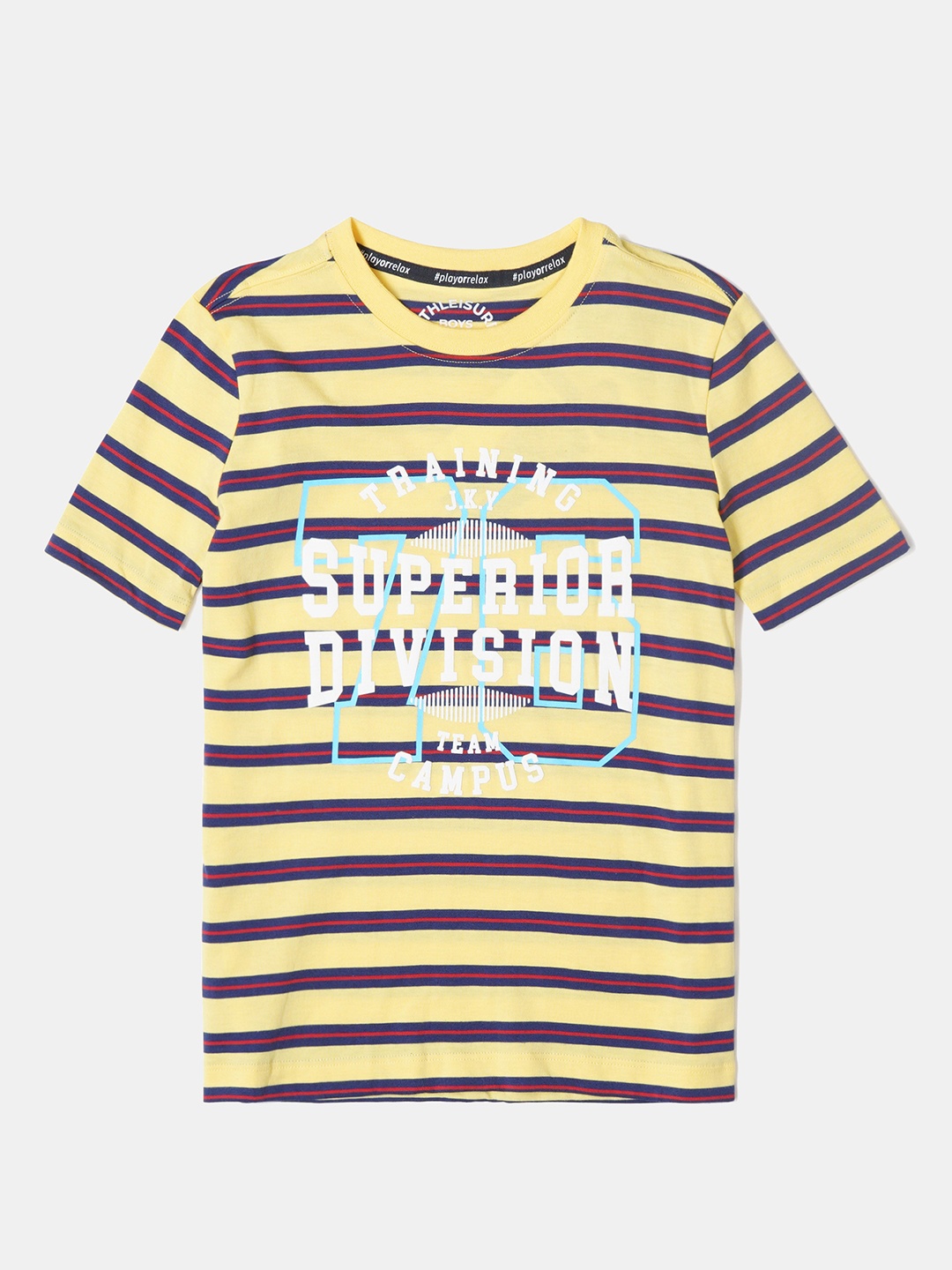 

Jockey Boys Super Combed Cotton Yarn Dyed Striped Round Neck Half Sleeve Tshirt - AB20, Yellow