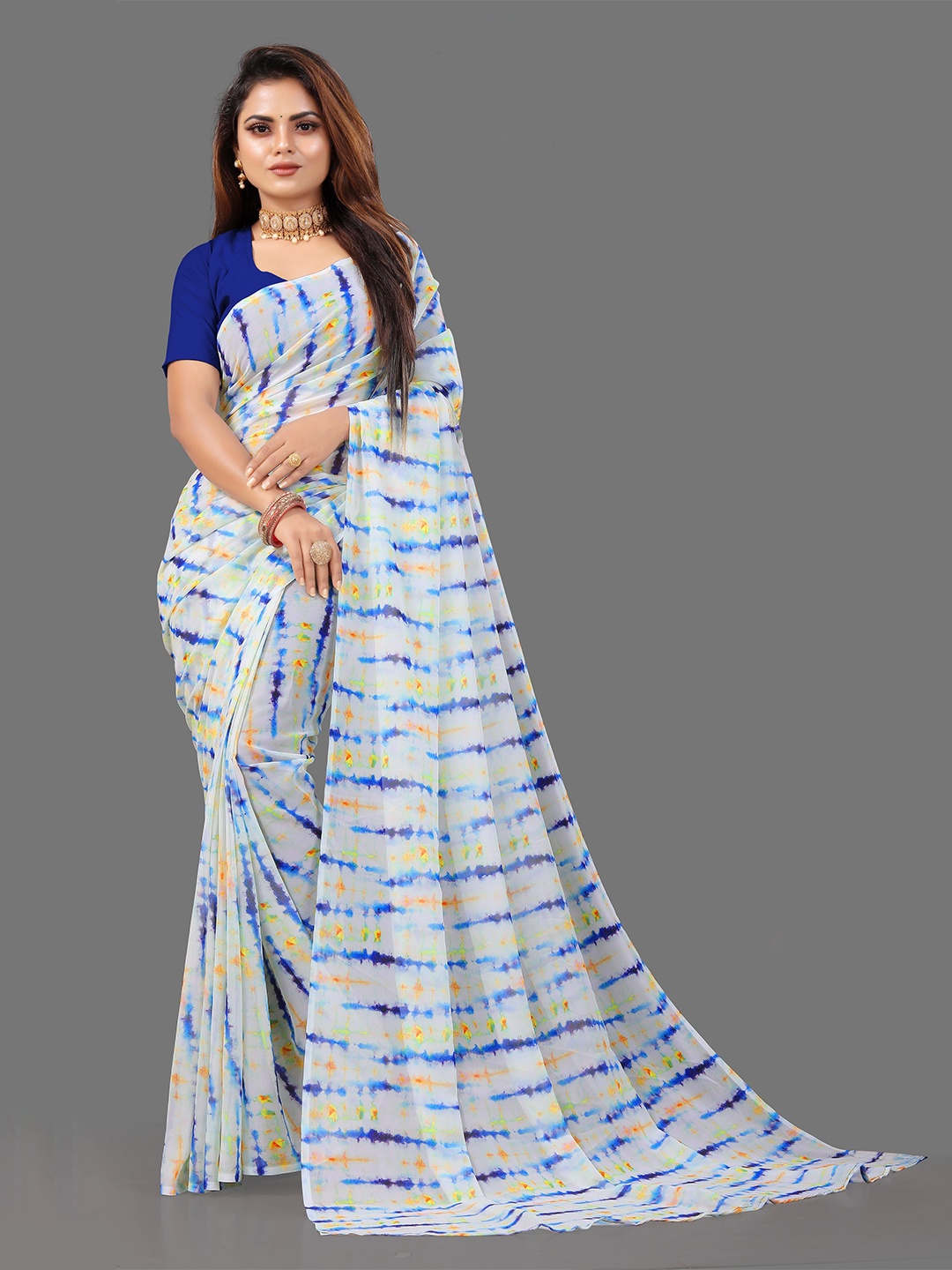 

TIEXA Tie and Dye Printed Pure Georgette Saree, Blue