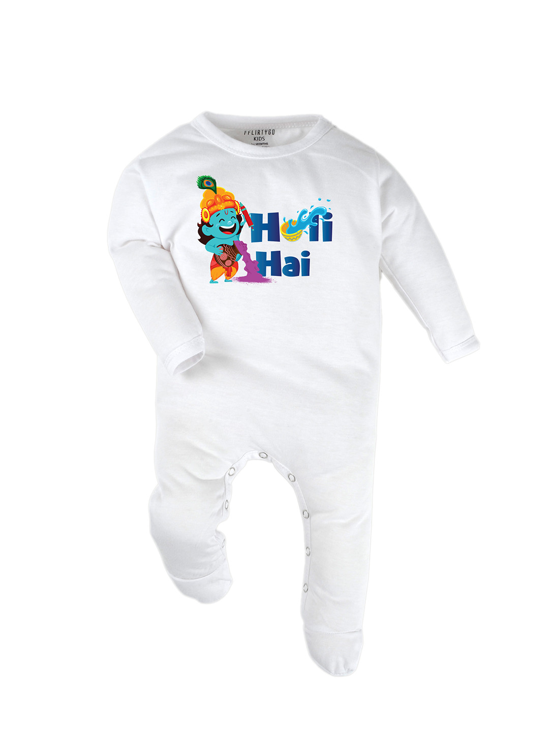 

FflirtyGo Infants Holi Special Printed Cotton Sleepsuit, White