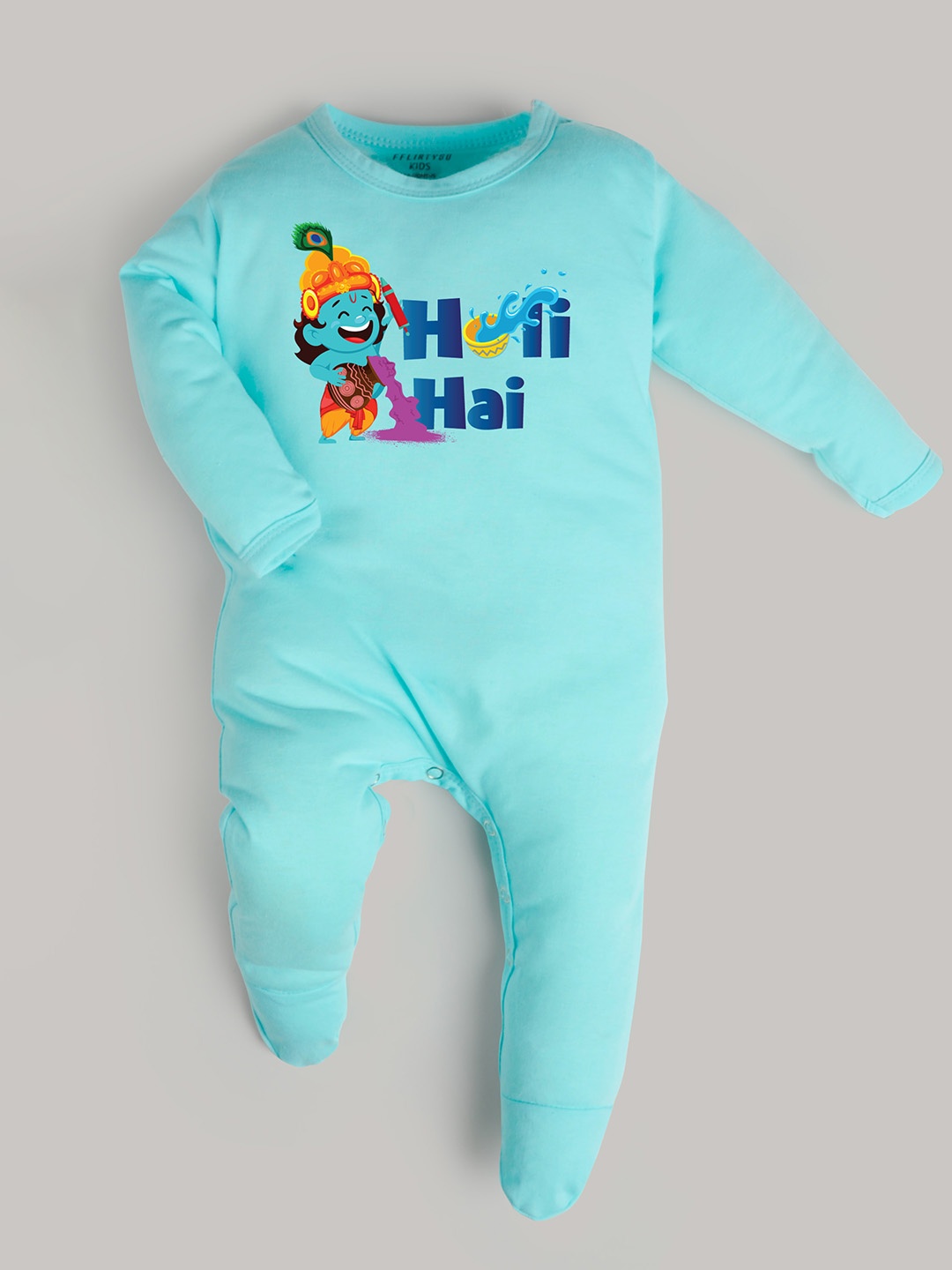 

FFLIRTYGO Infants Typography Printed Pure Cotton Sleepsuit, Turquoise blue