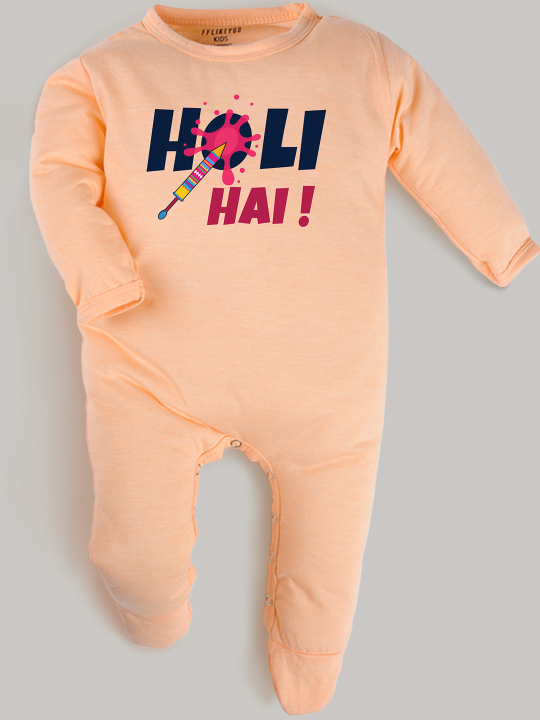 

FFLIRTYGO Infants Typographic Printed Pure Cotton Sleepsuit, Peach