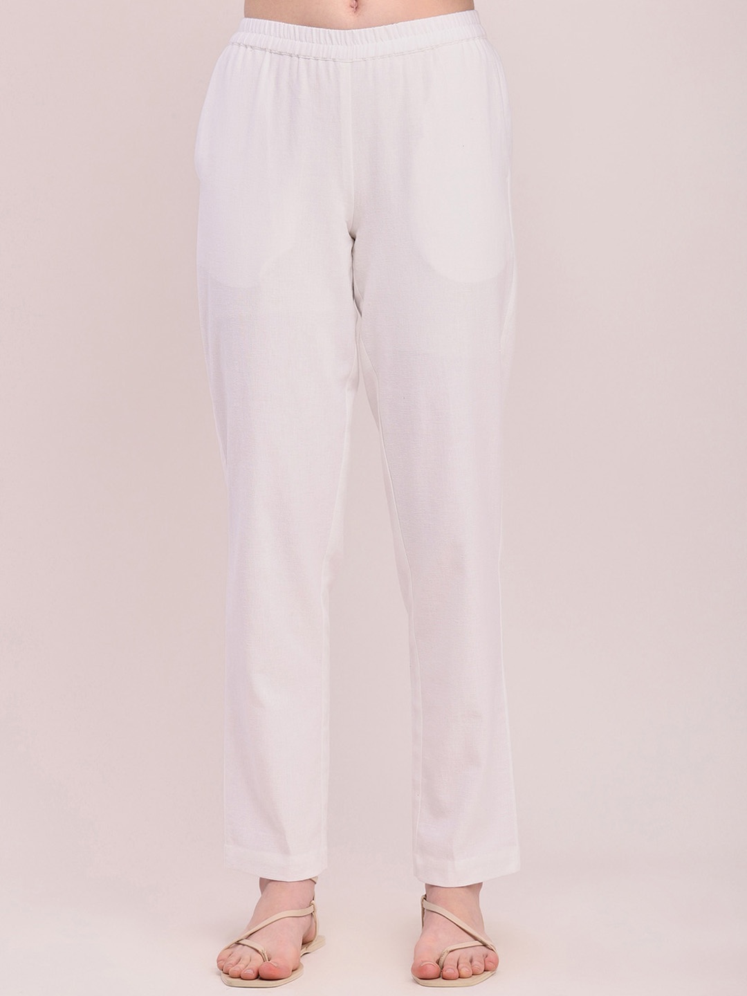 

Pink Fort Women Relaxed Tapered Fit Trousers, White