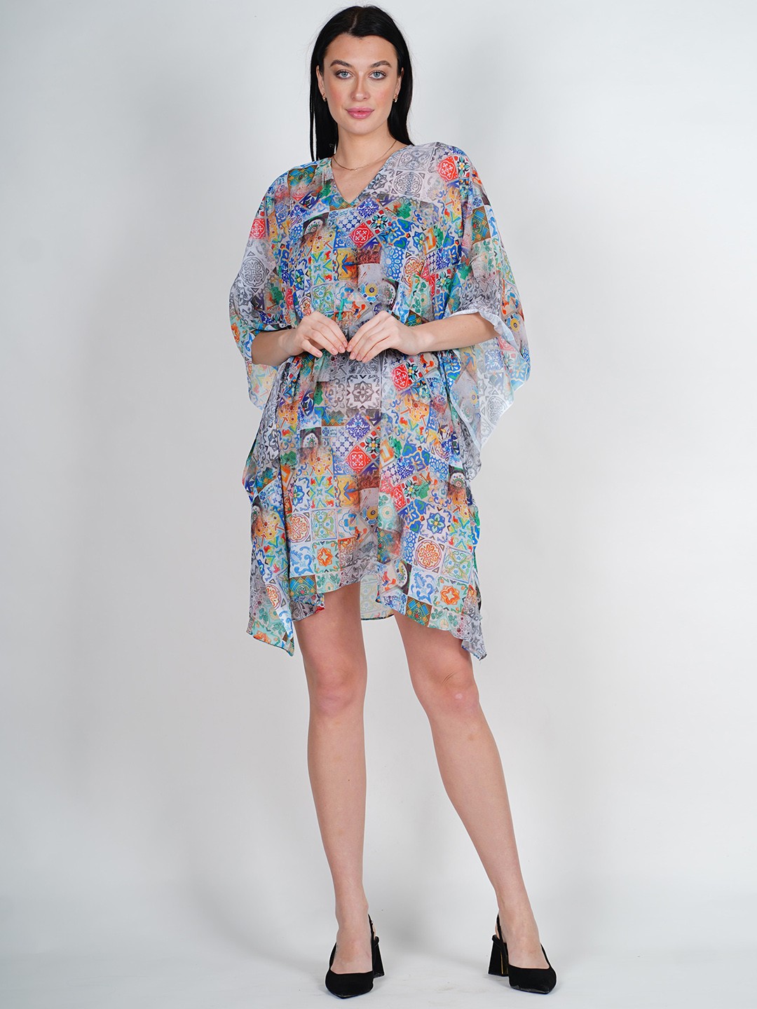 

Rajoria Instyle Print Kimono Sleeve Georgette Kaftan Dress, White