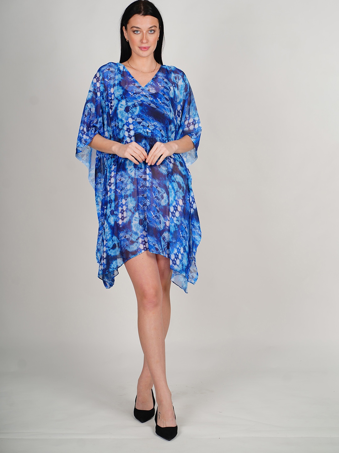 

Rajoria Instyle Print Kimono Sleeve Georgette Kaftan Dress, Blue