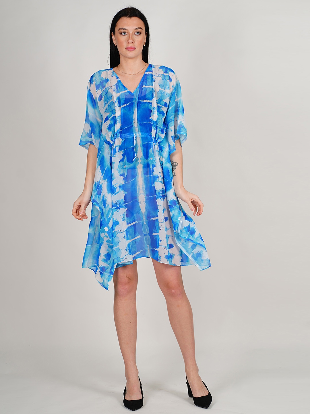 

Rajoria Instyle Tie and Dye Dyed Georgette A-Line Dress, Blue