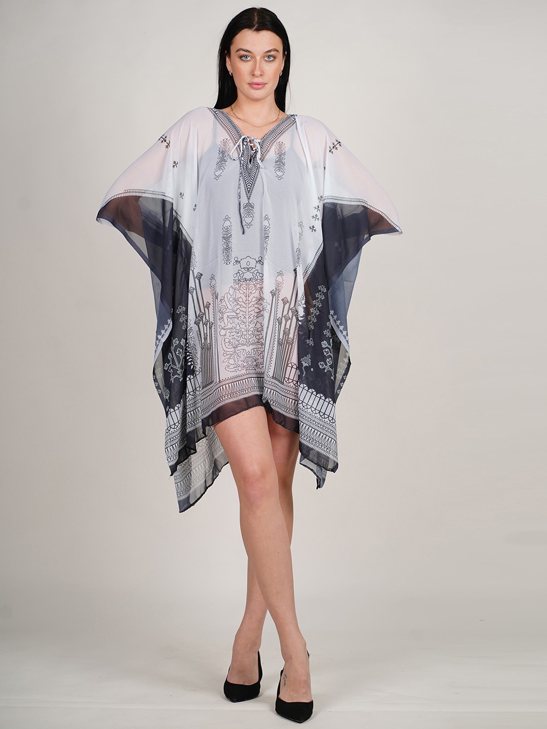 

Rajoria Instyle Print Kimono Sleeve Georgette Kaftan Dress, Grey
