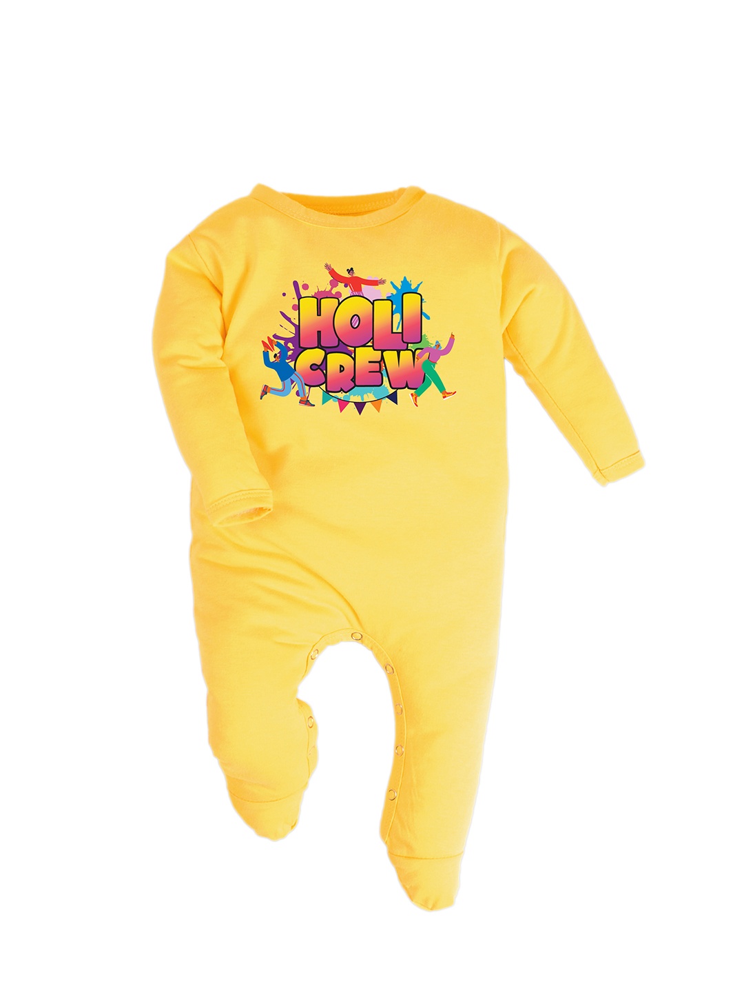 

FflirtyGo Infants Typography Printed Holi Special Pure Cotton Sleepsuit, Yellow