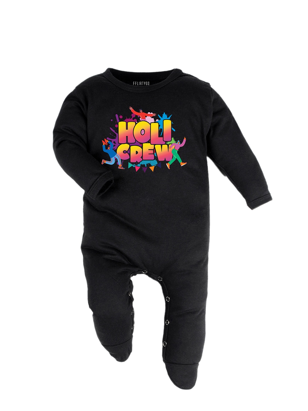 

FflirtyGo Infants Typography Printed Holi Special Pure Cotton Sleepsuit, Black