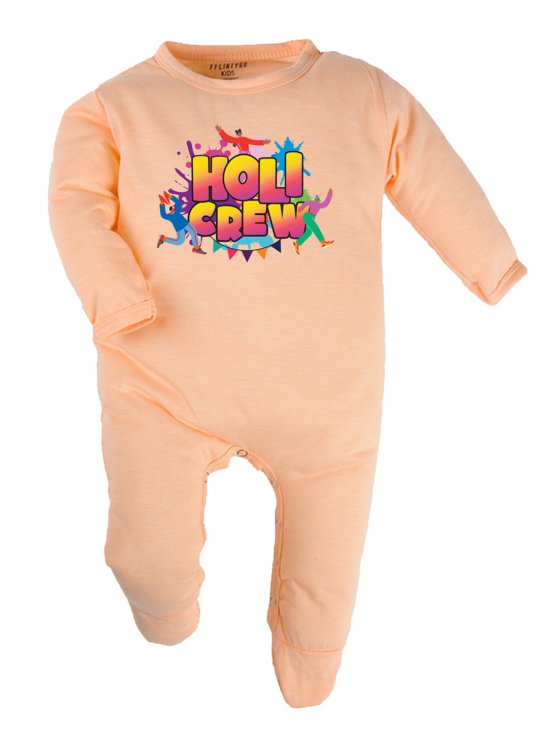 

FflirtyGo Infant Holi Special Printed Pure Cotton Sleepsuit, Peach