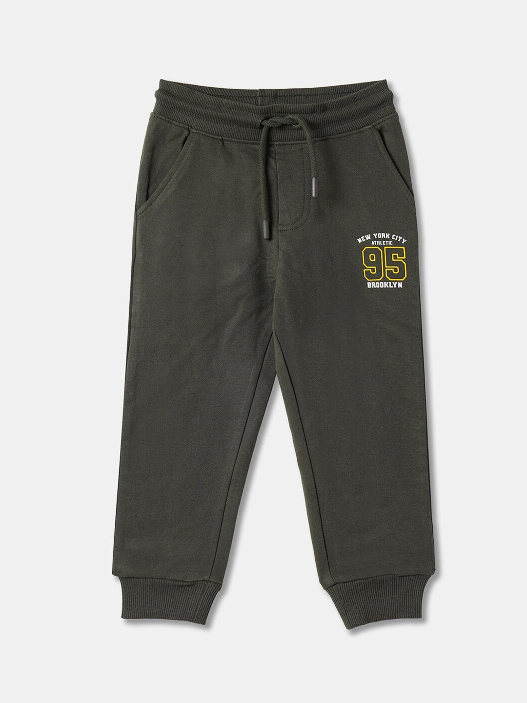 

R&B Boys Relaxed Fit Mid-Rise Printed Cotton Joggers, Olive