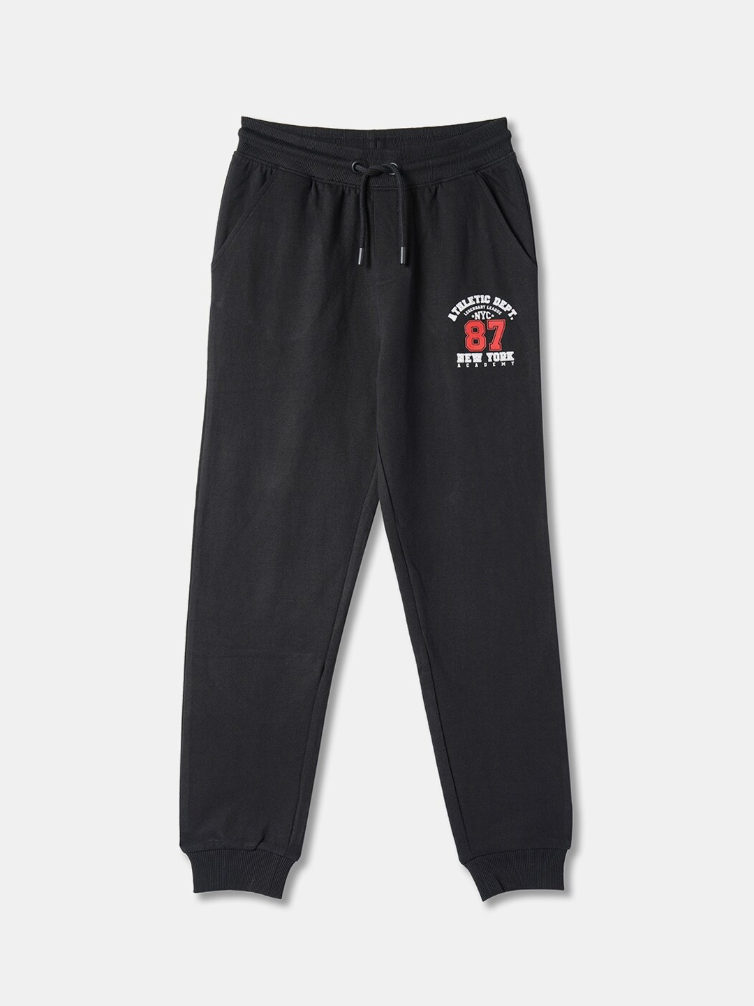 

R&B Boys Typography Printed Detail Mid-Rise Relaxed Fit Cotton Joggers, Black